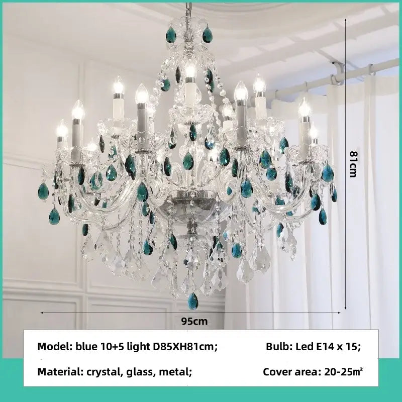 DecorBites™ Blue Crystal Chandelier: Luxury E14 Pendant Lights for Living Room and Bedroom