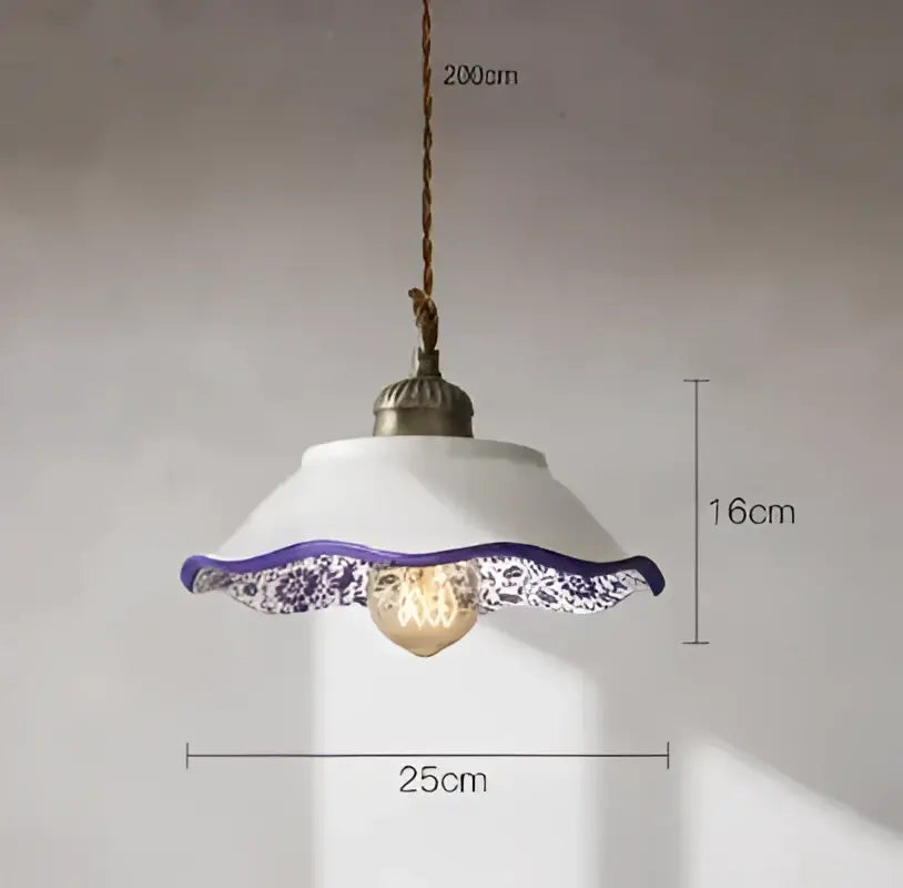 Decorbites blue glass pendant light with gold lace for dining room