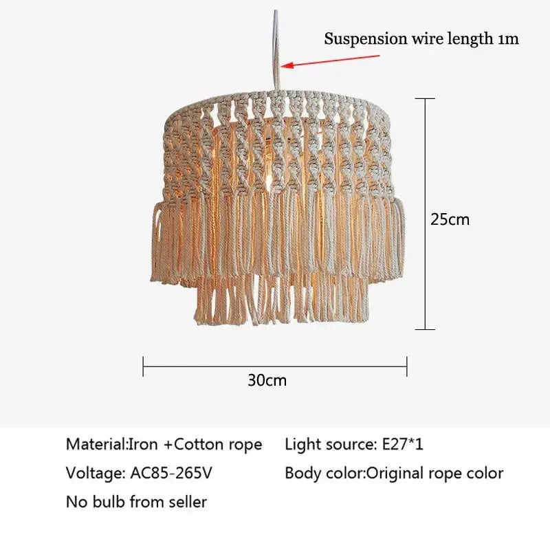 Bohemia cotton rope chandelier cream macrame dining room pendant light