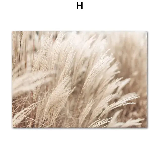 Bohemian beach landscape pampas grass wall art for bedroom