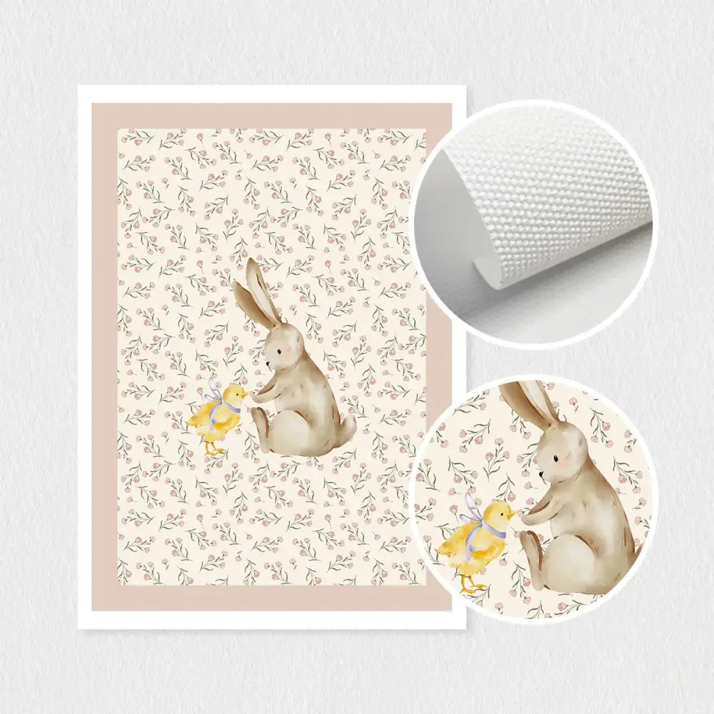 Bohemian beige & cream rabbit wall art set – nursery framed prints