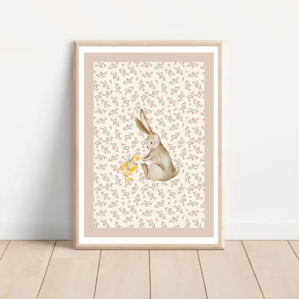 Bohemian beige & cream rabbit wall art set – nursery framed prints