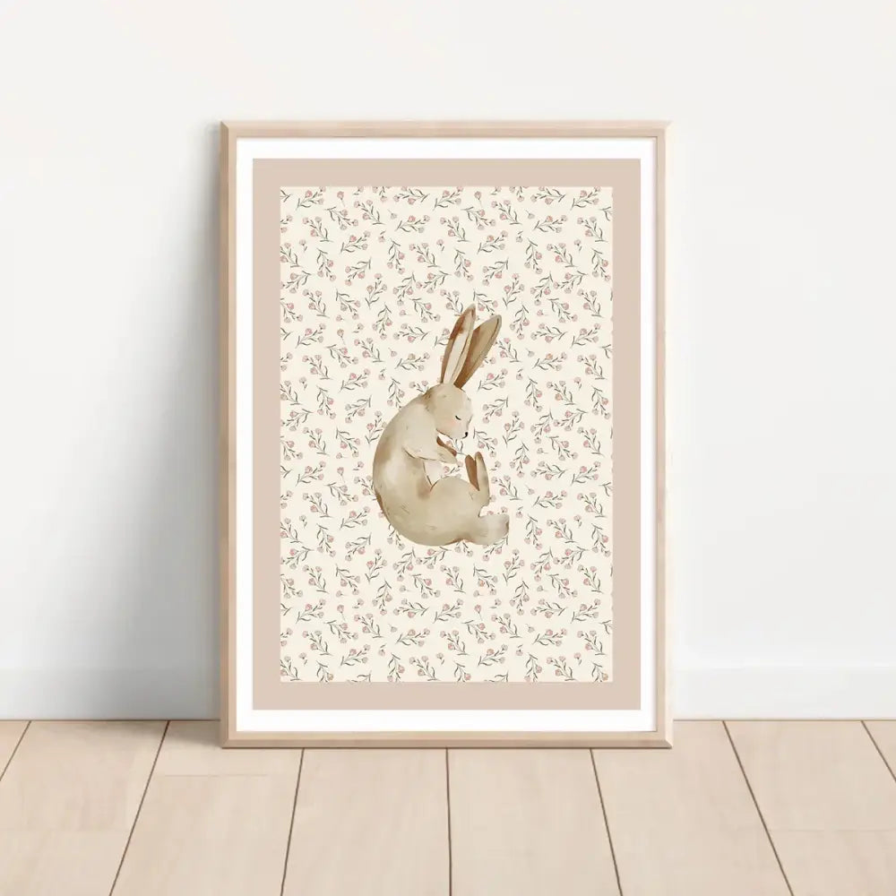 Bohemian beige & cream rabbit wall art set – nursery framed prints