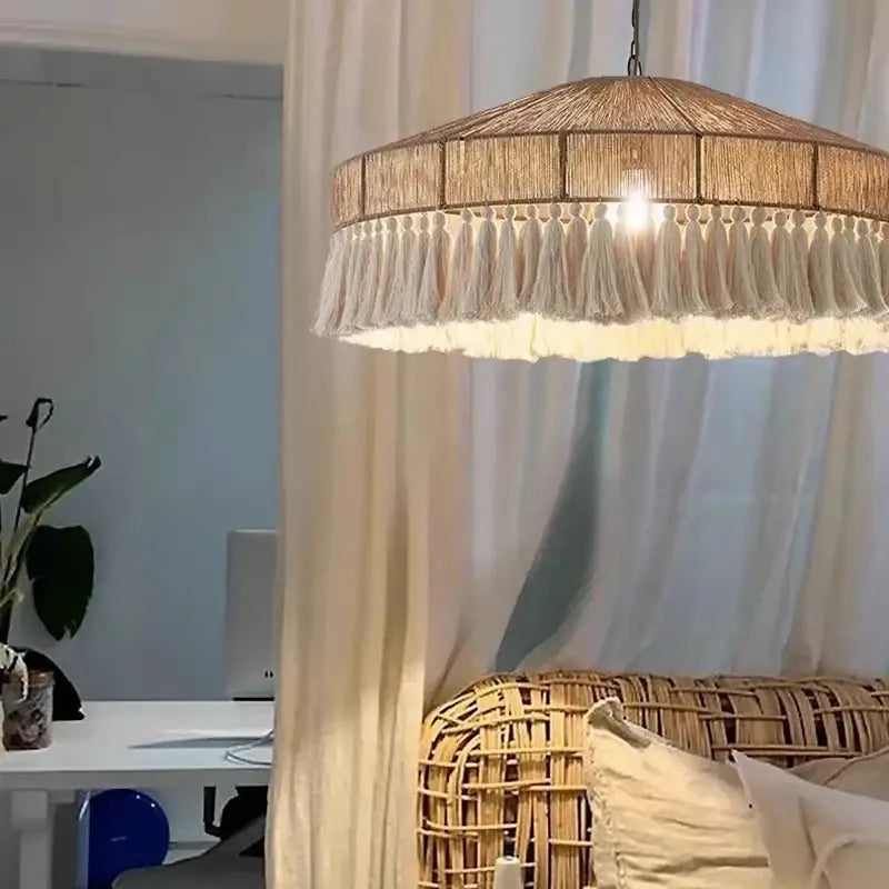 DecorBites™ Bohemian Tassel Chandelier: Handmade Nordic Pendant Lamp for Bedroom, Living Room, Kitchen