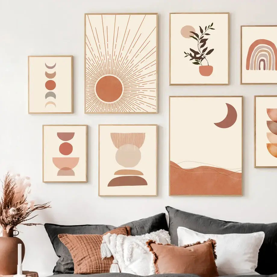 Bohemian abstract geometry earth tone wall art canvas living room