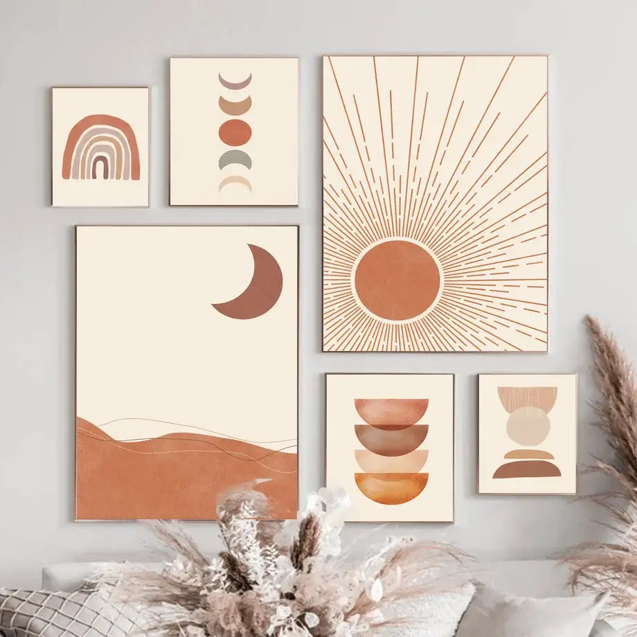 Bohemian abstract geometry earth tone wall art canvas living room