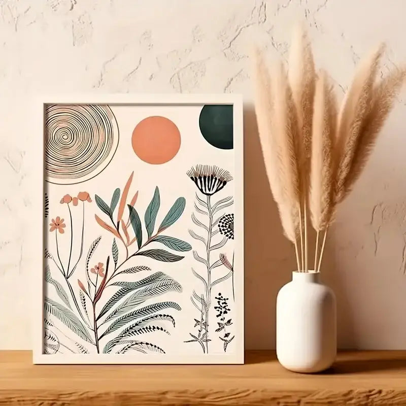 Boho floral orange & green canvas art set bedroom wall decor