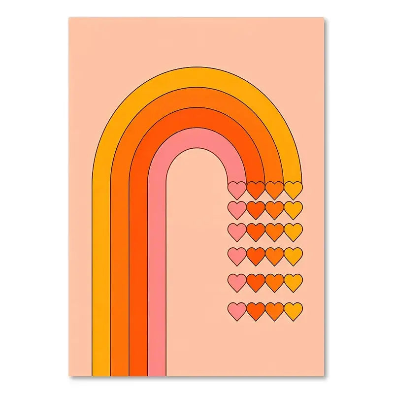 Retro boho sunset art prints peach & orange living room decor