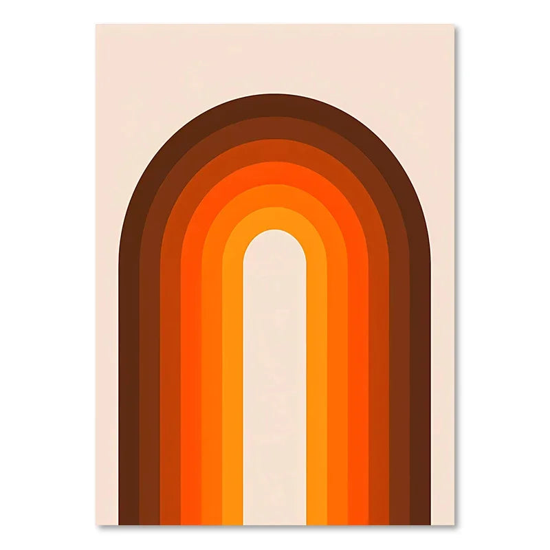Retro orange & brown sunset art prints living room wall decor