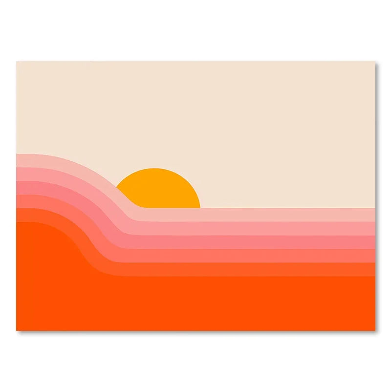 Retro boho orange & pink rainbow stripes art prints bedroom decor