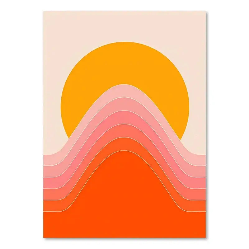 Retro boho orange & pink rainbow stripes art prints bedroom decor