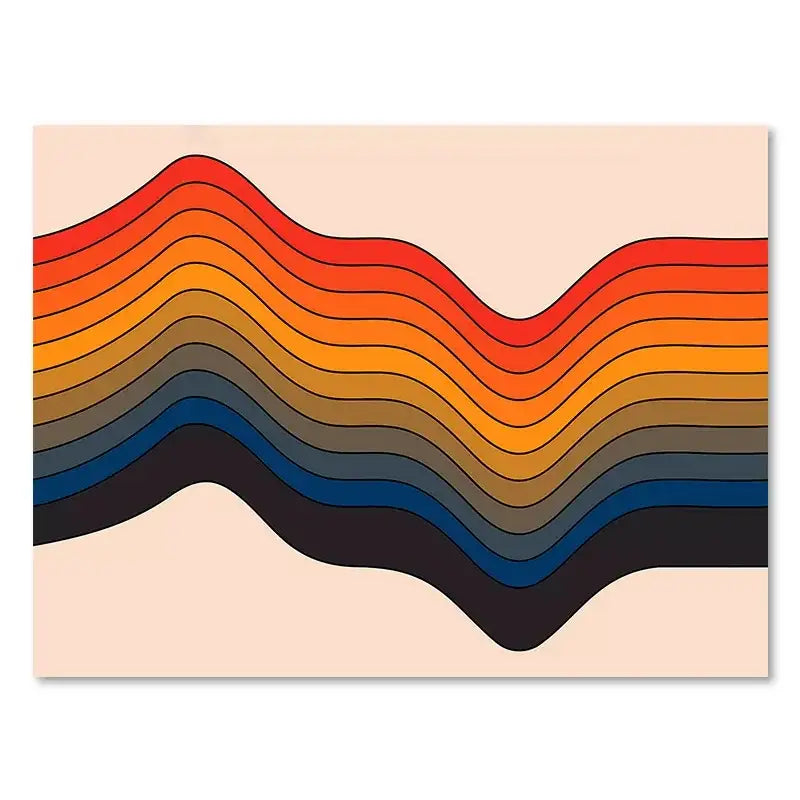 Retro boho orange & pink rainbow stripes art prints bedroom decor