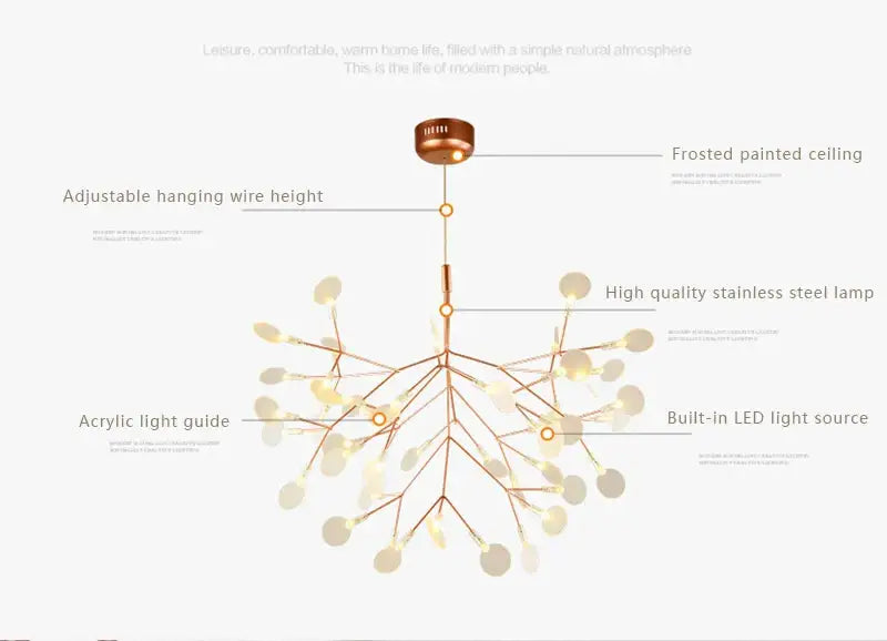 Modern rose gold & black branch design chandelier – living room light