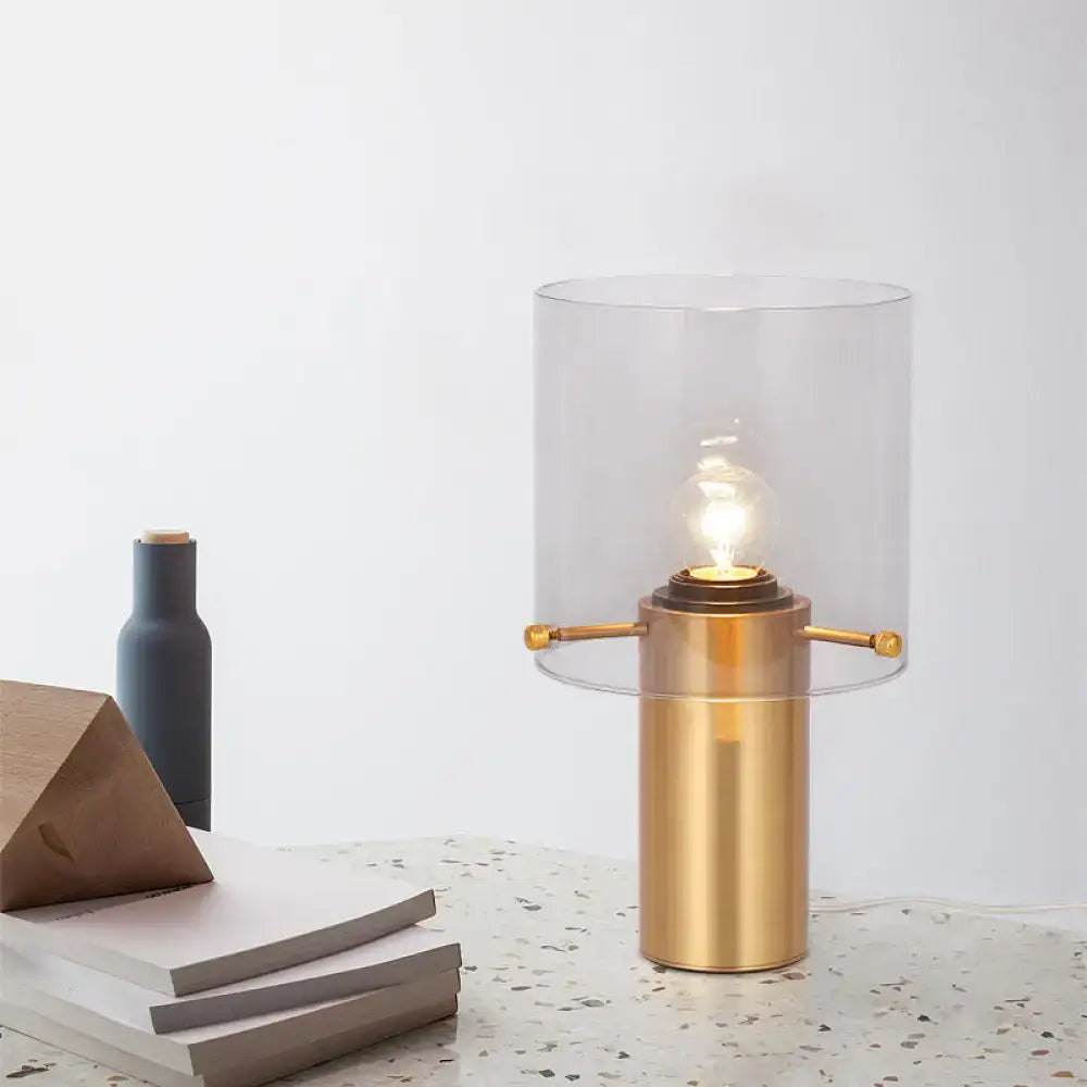 Postmodern brass night lamp with glass shade for living room
