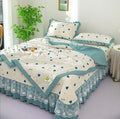 Green floral patchwork cotton bedding cover set bedroom lace trim