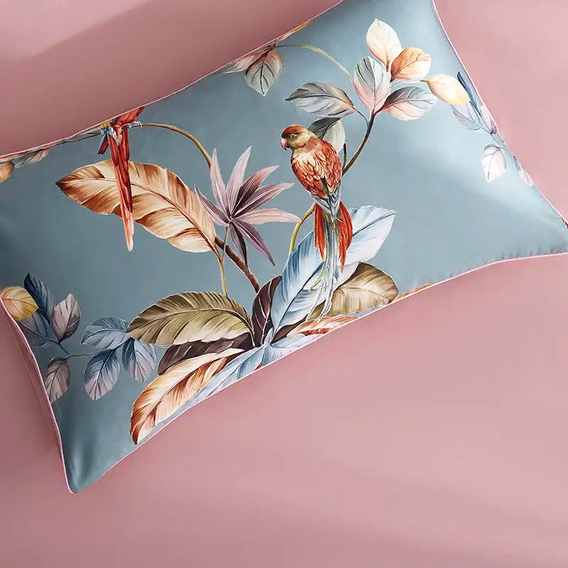 Teal & brown tropical egyptian cotton duvet cover bedroom set