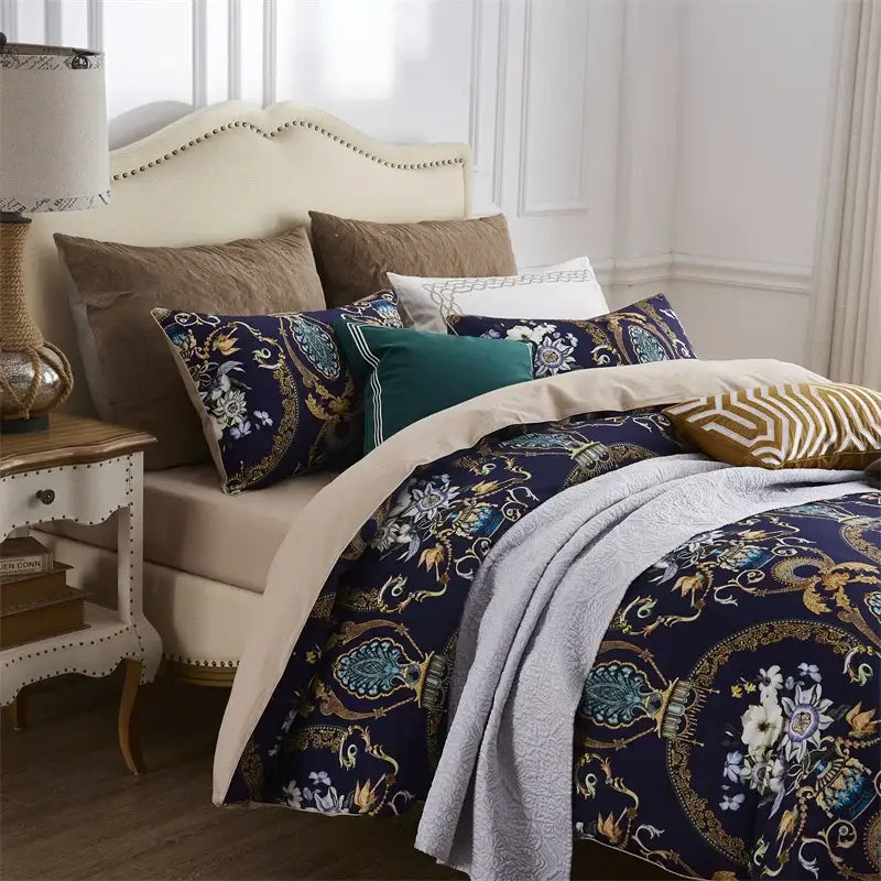 Teal & brown tropical egyptian cotton duvet cover bedroom set