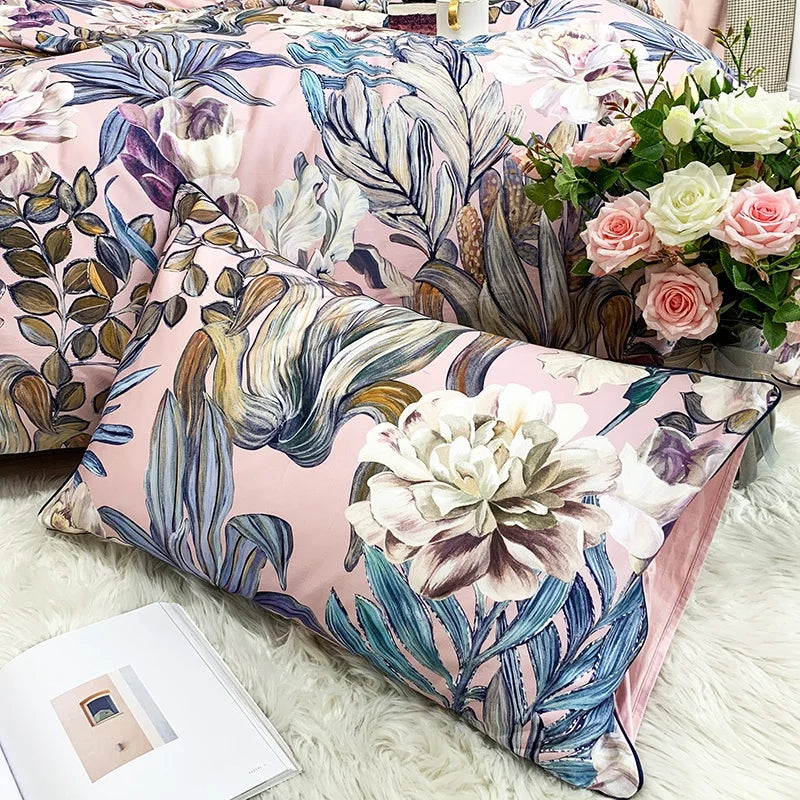 Teal & brown tropical egyptian cotton duvet cover bedroom set