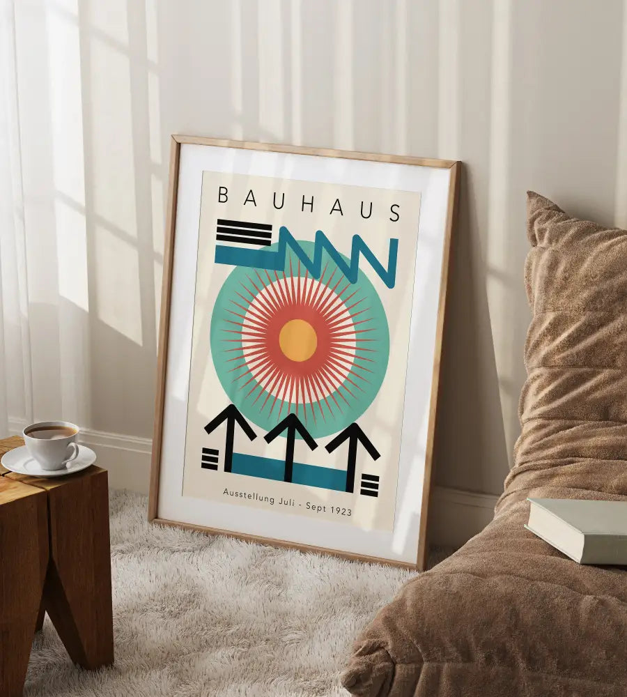 Mid century bauhaus black & beige floral wall art – living room