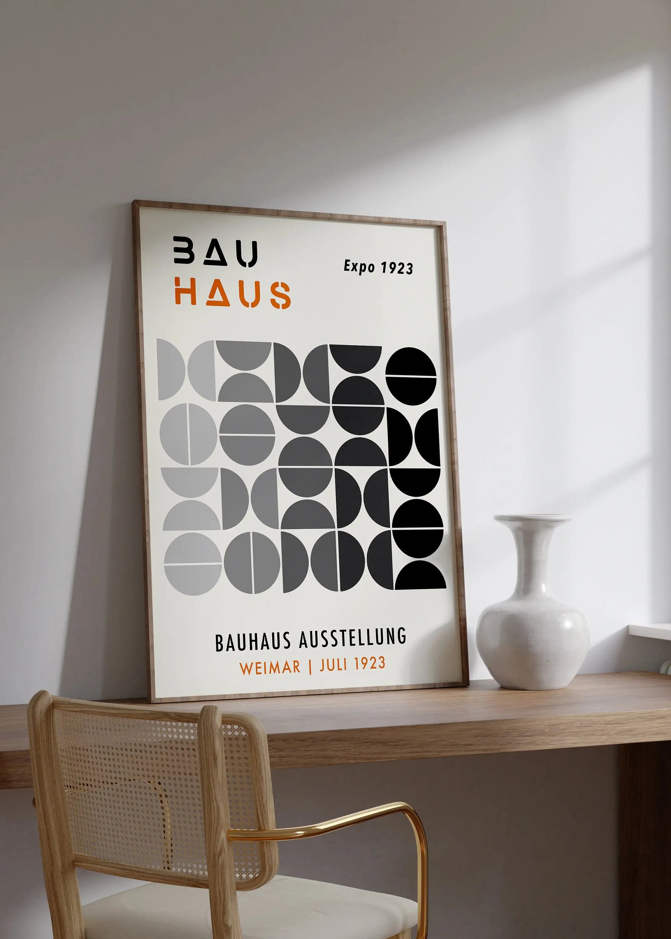 Bauhaus black & orange bright geometric canvas – living room wall art