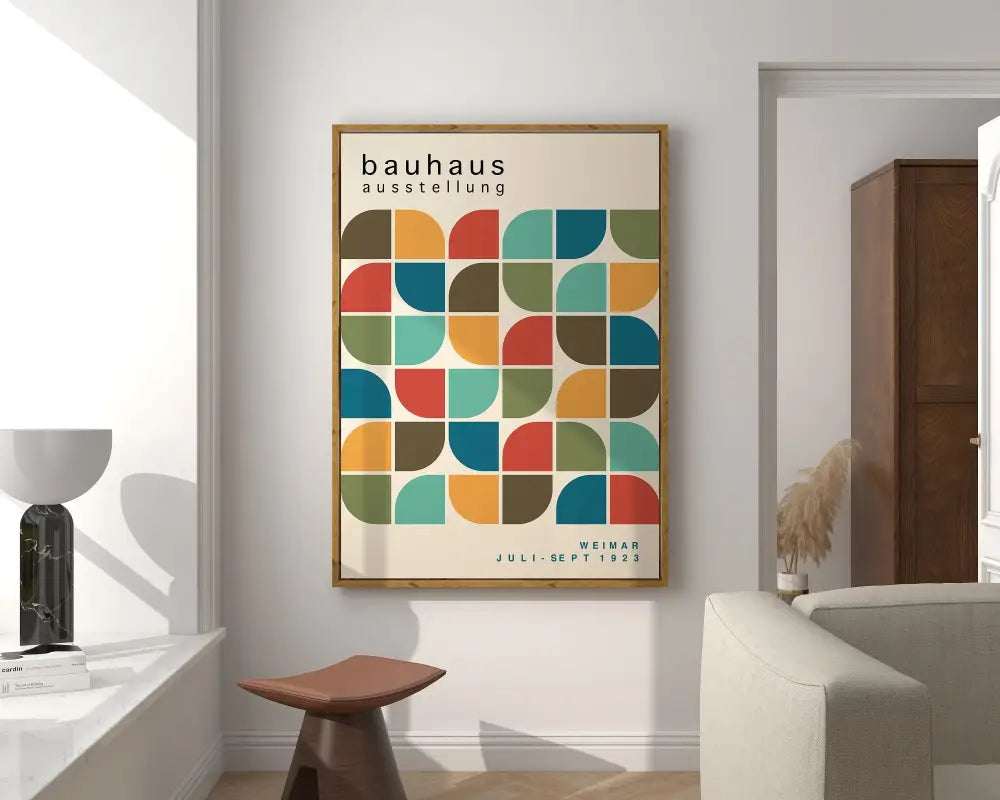 Bauhaus black & orange bright geometric canvas – living room wall art