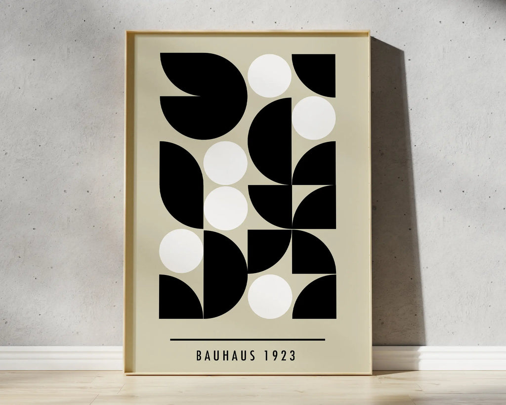 Bauhaus blue and orange geometric wall art living room framed print