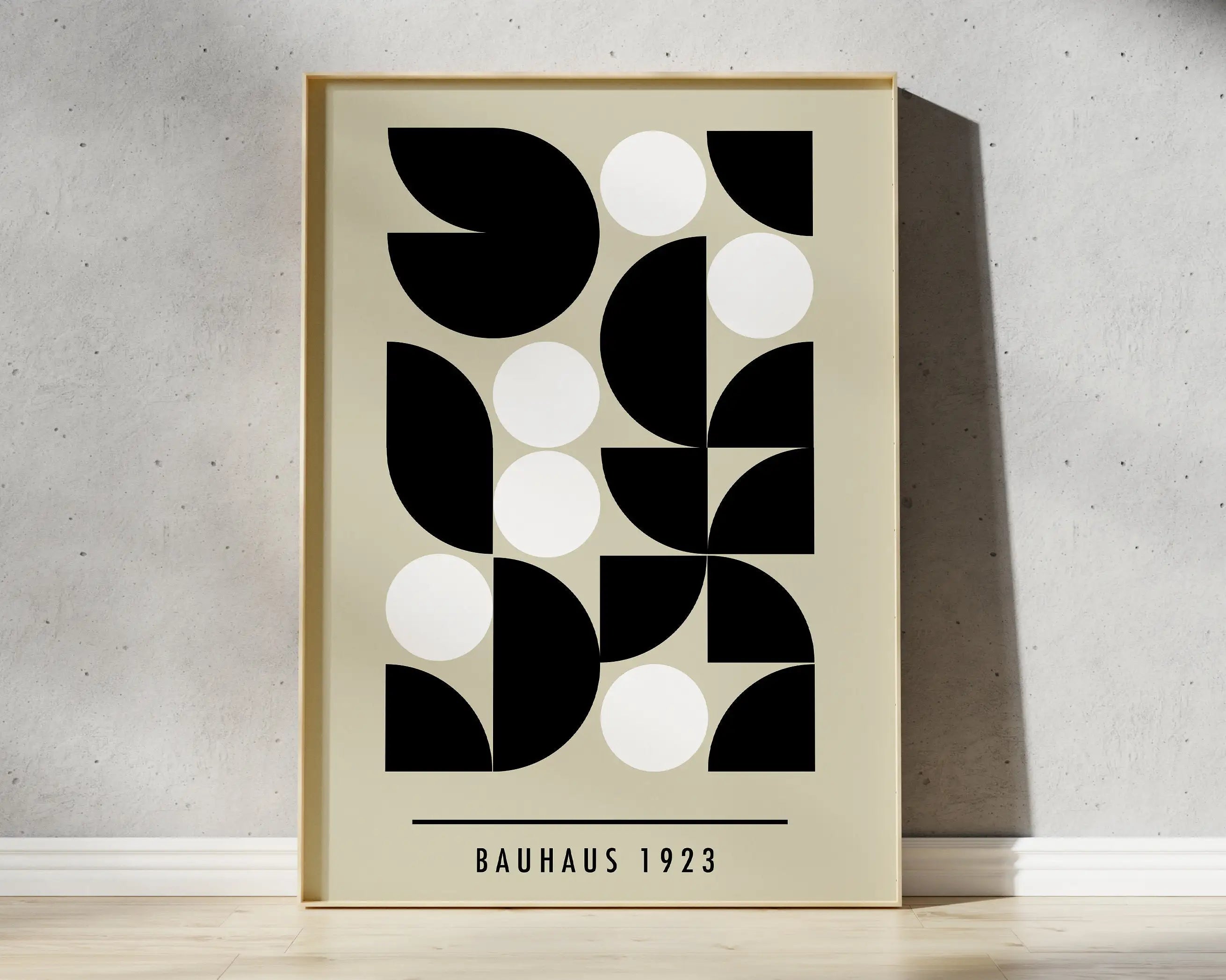 Bauhaus blue and orange geometric wall art living room framed print
