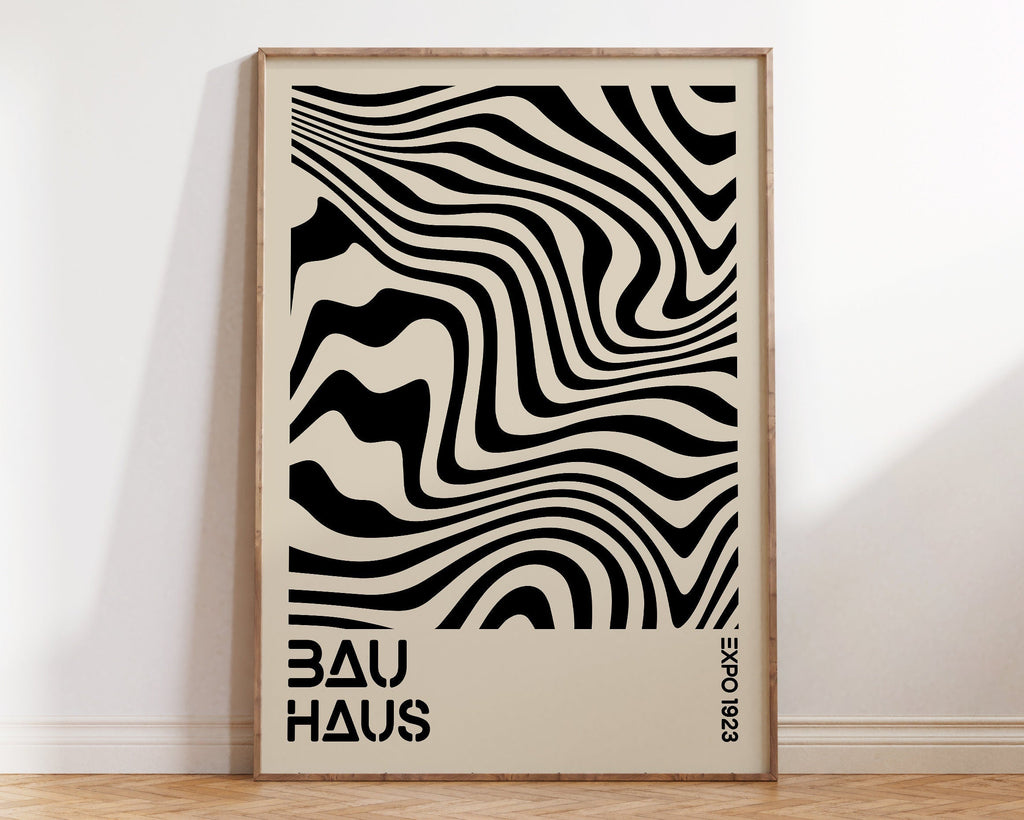 Bauhaus blue and orange geometric wall art living room framed print