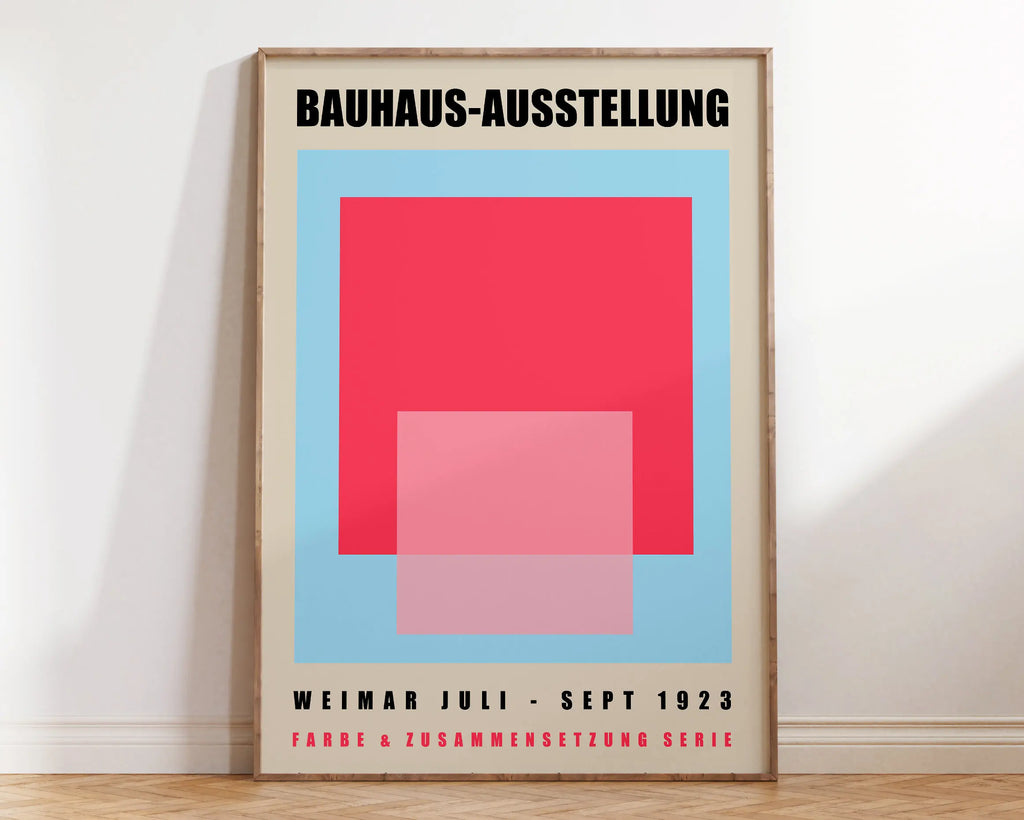 Bauhaus pink geometric wall art canvas – living room framed poster