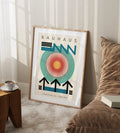 Bauhaus blue and orange geometric wall art living room framed print