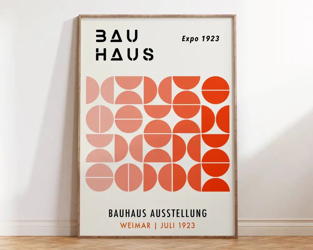 Bauhaus blue and orange geometric wall art living room framed print