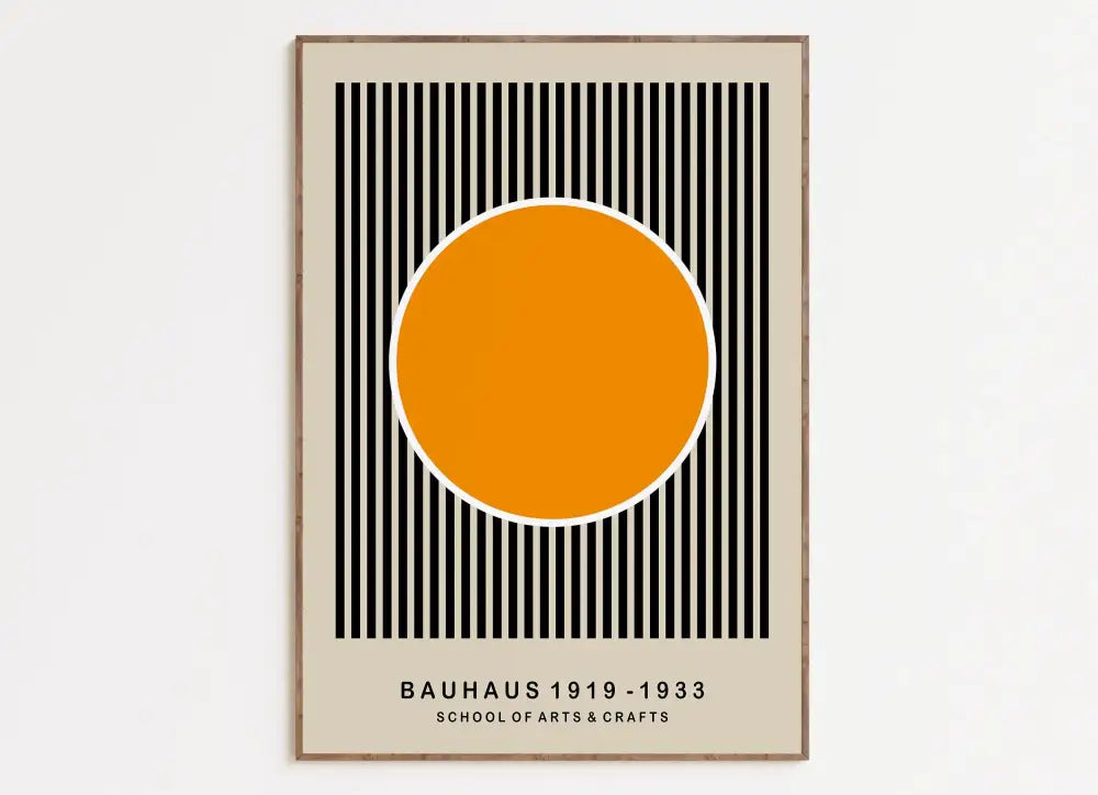 Bauhaus blue and orange geometric wall art living room framed print