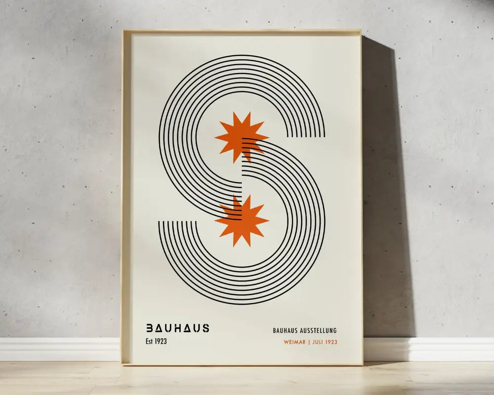 Bauhaus blue and orange geometric wall art living room framed print
