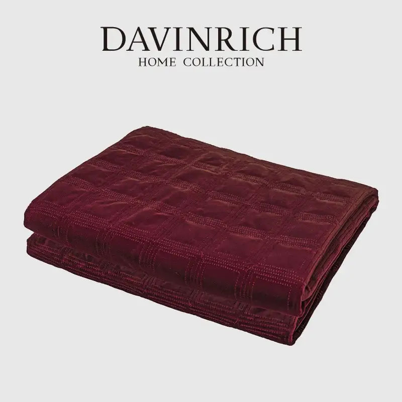Decorbites burgundy velvet geometric embroidered bed runner bedroom