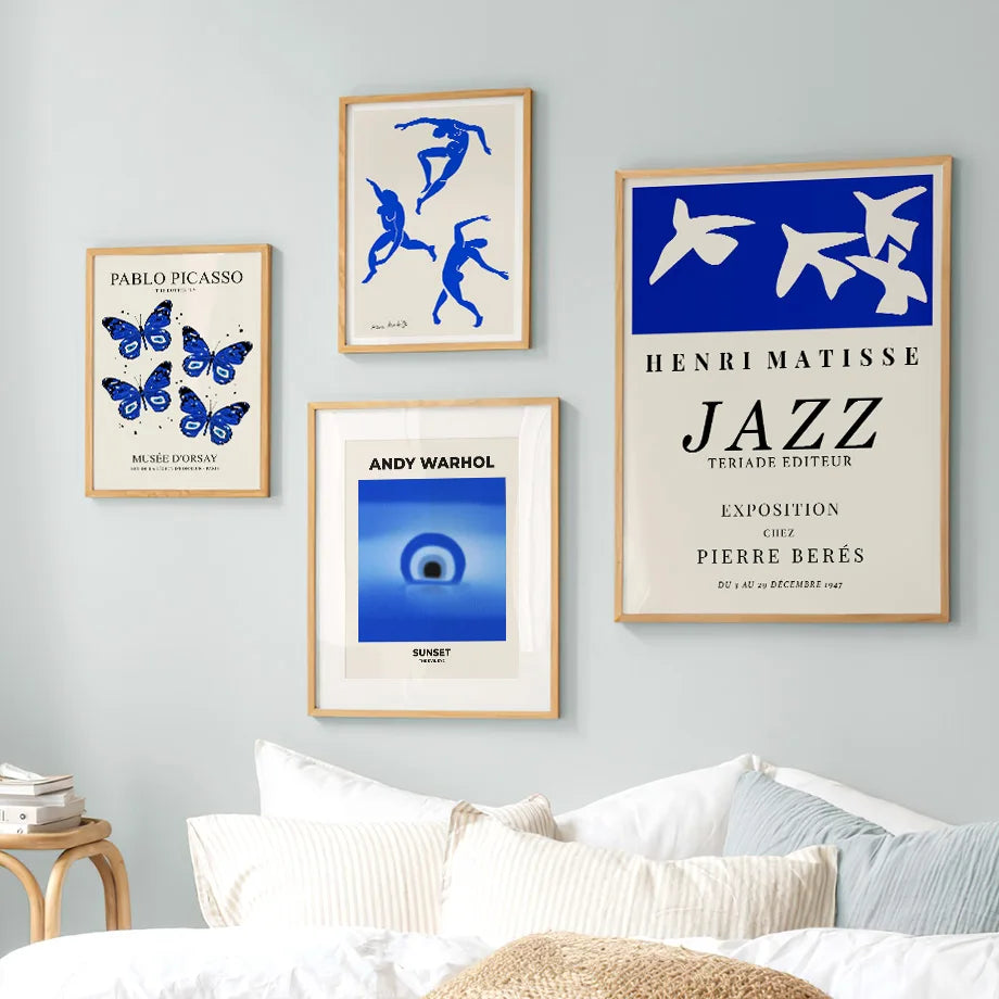 Blue and white butterfly botanical canvas art set of 6 living room