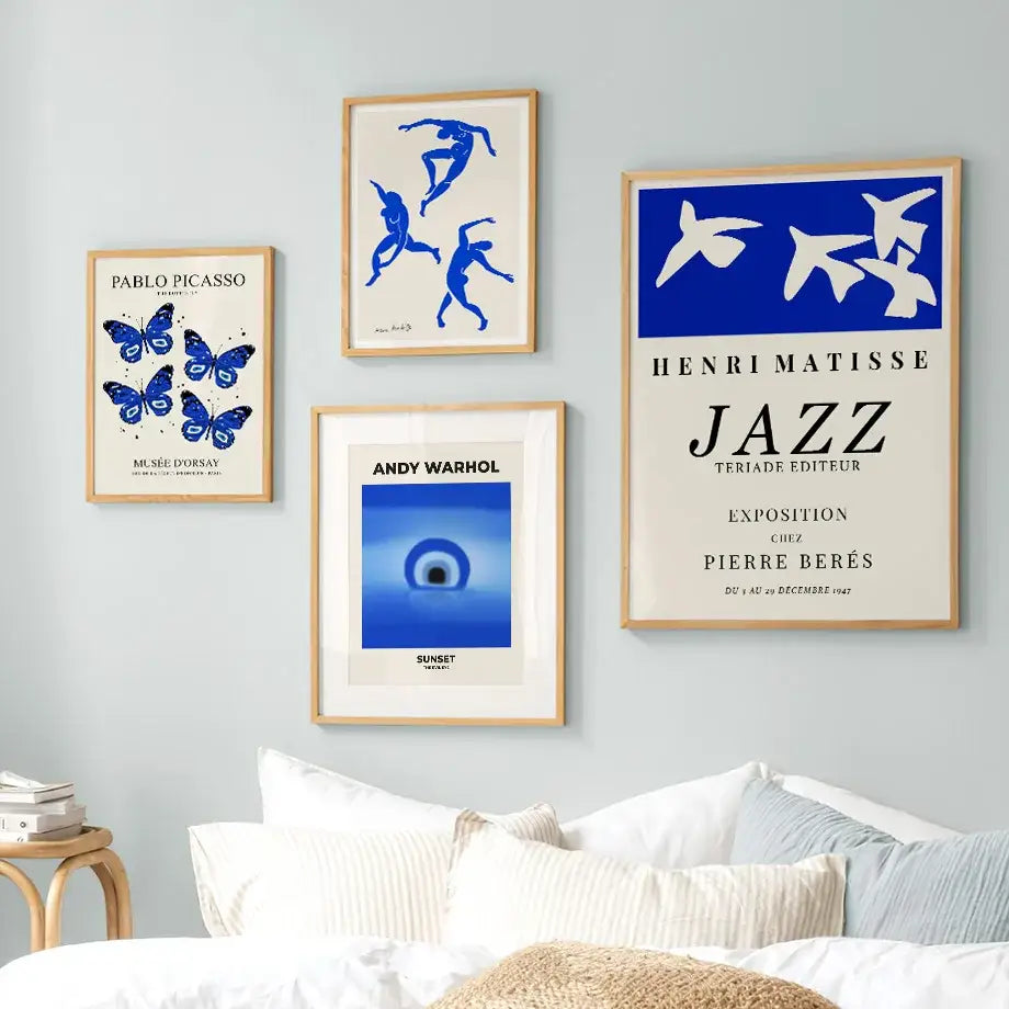 Blue and white butterfly botanical canvas art set of 6 living room