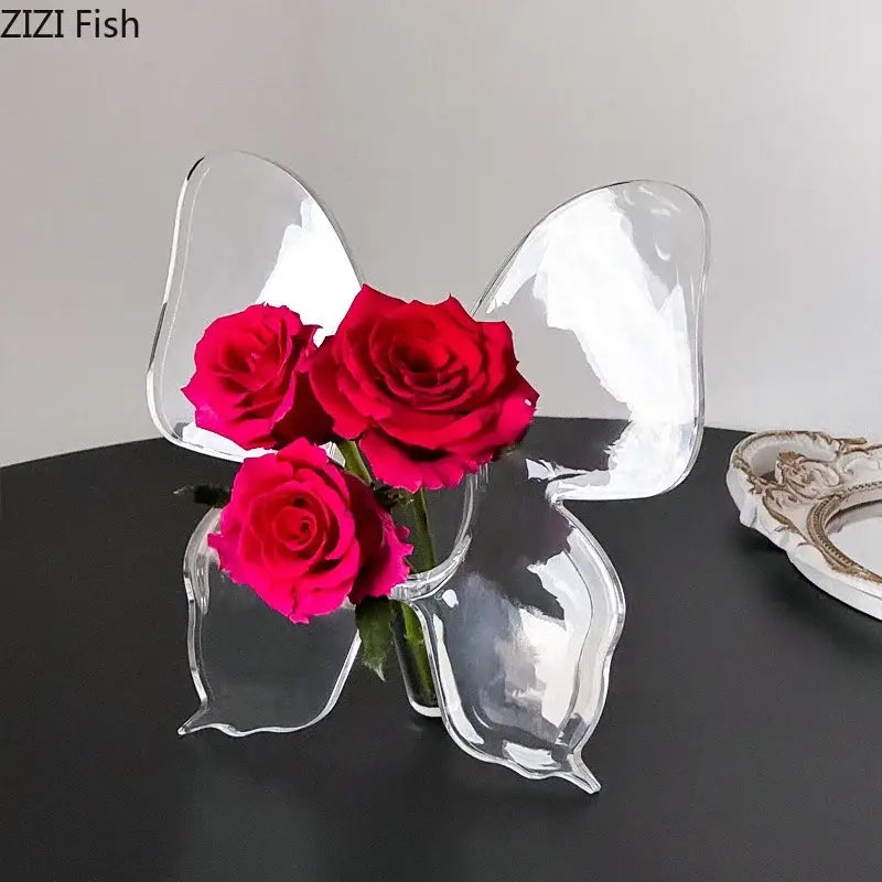 Clear acrylic butterfly vase for bedroom room decor