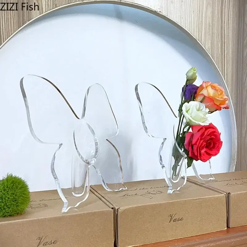 Clear acrylic butterfly vase for bedroom room decor