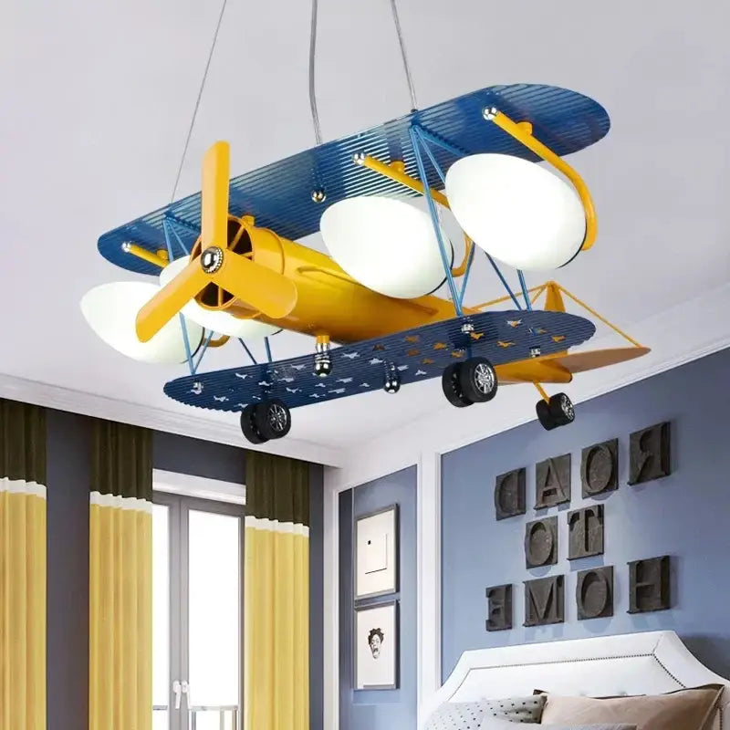 DecorBites™ Cartoon Aircraft Fan Light for Modern Kids Room, Creative LED Bedroom Lighting