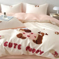 Decorbites cartoon embroidered pink & cream bedding set bedroom cotton