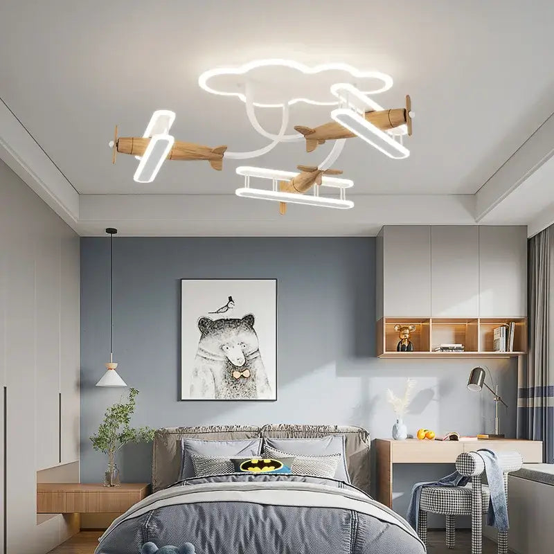 DecorBites™ Cartoon Plane Chandelier Light Kids Room Ceiling Lamp Remote Control