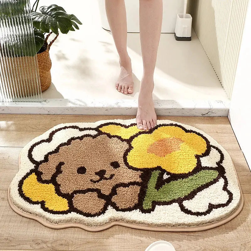 DecorBites™ Cartoon Puppy Flocked Bathroom Rug Thicken Super Absorbent Water Bath Rugs