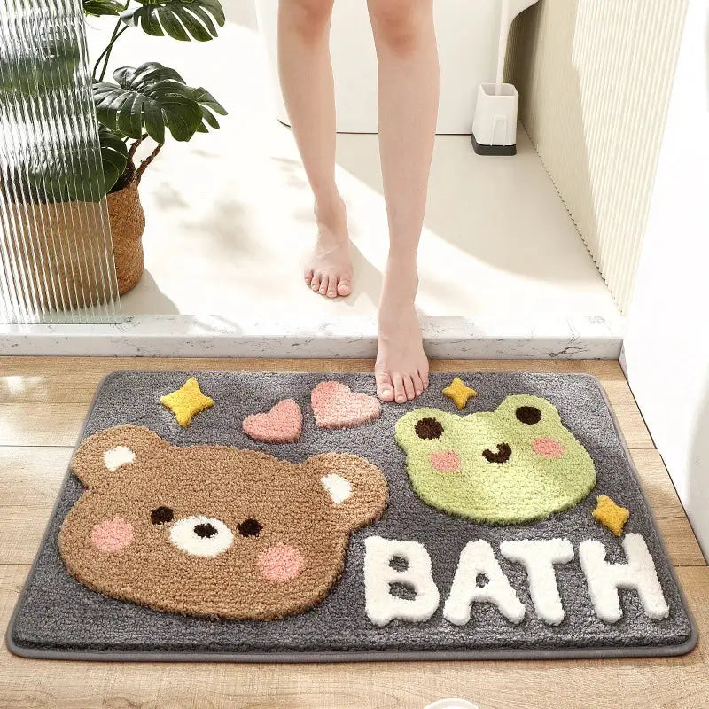 DecorBites™ Cartoon Puppy Flocked Bathroom Rug Thicken Super Absorbent Water Bath Rugs
