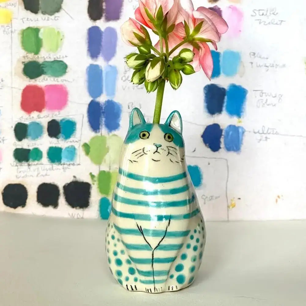 Colorful polka dot cat vase living room ceramic decor