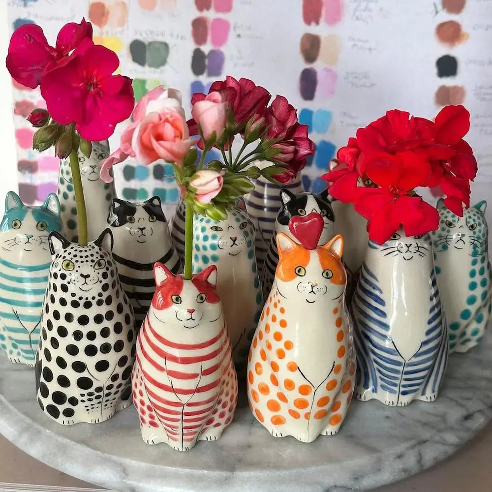 Colorful polka dot cat vase living room ceramic decor