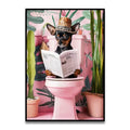 Chihuahua reading newspaper on toilet canvas wall art bathroom decor