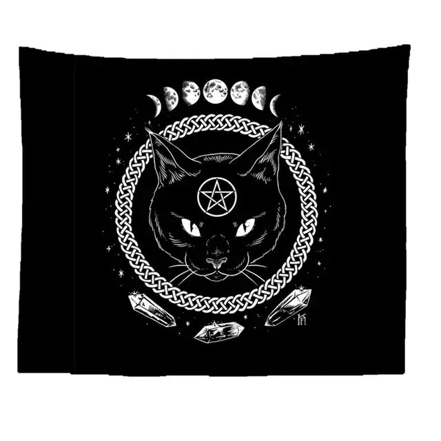Decorbites cat witchcraft black rose tapestry bedroom wall hanging