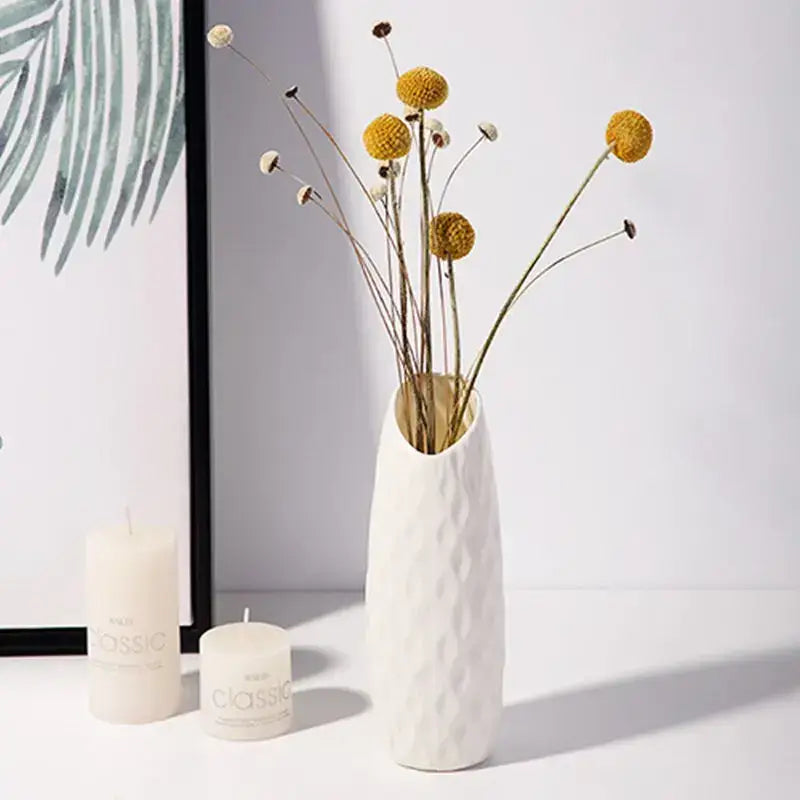 Ribbed white plastic vase imitation living room flower pot