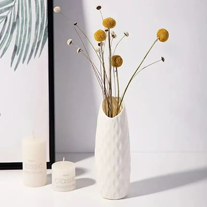 Ribbed white plastic vase imitation living room flower pot