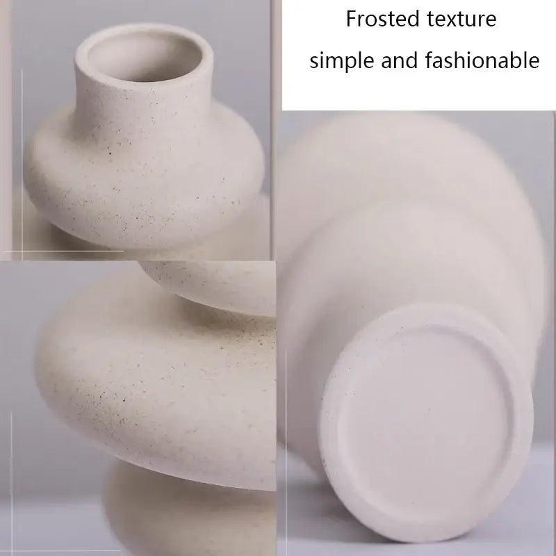 Minimalist white sculpted ceramic vases for living room home decor
